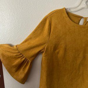 Altar'd State Suede Yellow Blouse Bell 3/4 length Sleeves Size M